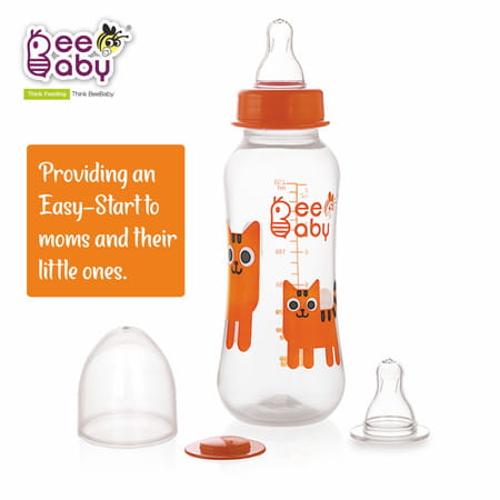 Beebaby Easy Start Slim Neck With 2 Silicone Nipple Orange Colour 8+ Month Feeding Bottle 250ml
