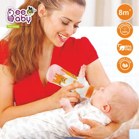 Beebaby Easy Start Slim Neck With 2 Silicone Nipple Orange Colour 8+ Month Feeding Bottle 250ml