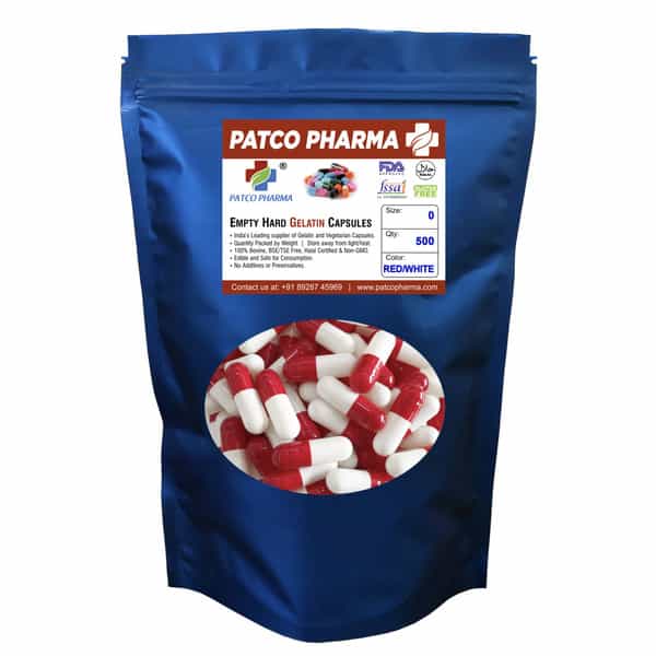 Patco Pharma- Size 0 Red-White Empty Gelatin Pill Capsule Halal Certified For Diy Powder Filling.