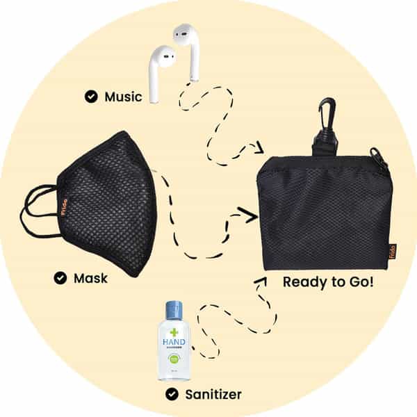 Arcatron Mobility Cotton Washable 5 Layer Mask With Adjustable Strap | Nose Pin & Pouch (Black | 3)
