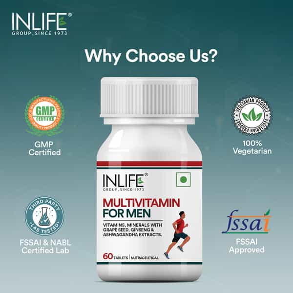 Inlife Multivitamin Tablets For Men | 60 Tablets | Enriched With Zinc | Vitamins & Multiminerals
