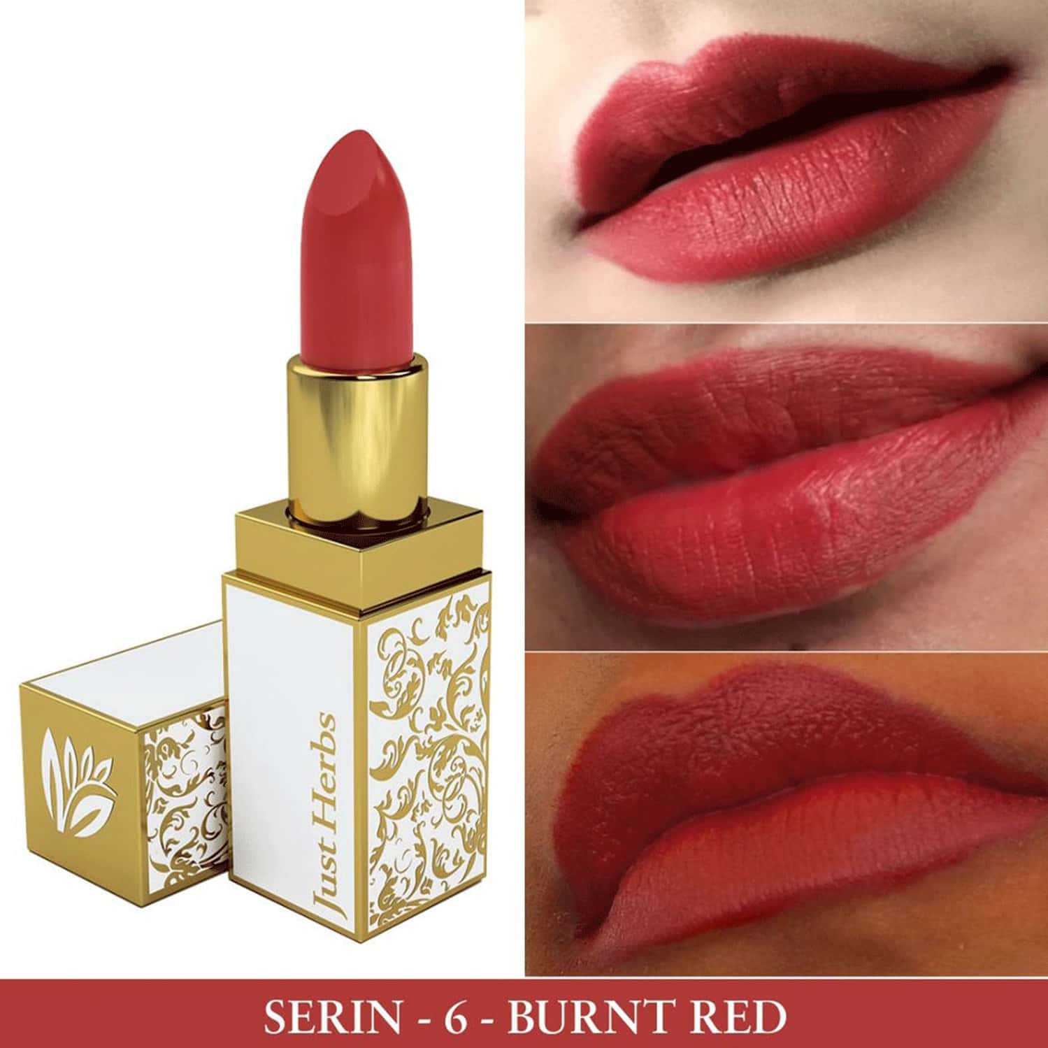 Buy JUST HERBS HERB ENRICHED AYURVEDIC LIPSTICK (BURNT RED, SHADE NO. 6) Online & Get Upto 60