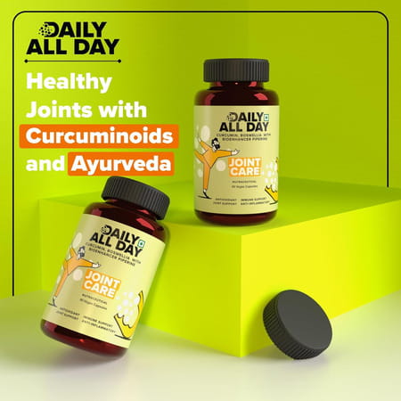 Daily All Day Joint Support Best Supplement | Curcumin With Piperine Turmeric | 60 Capsules