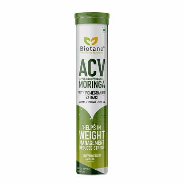 Biotane Acv (Apple Cider Vinegar) Moringa & Pomegranate Extract | Green Apple | 15 Effervescent Tabs