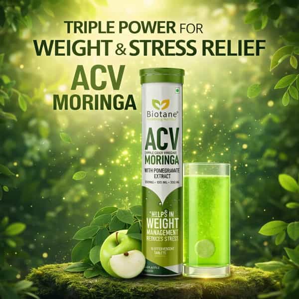 Biotane Acv (Apple Cider Vinegar) Moringa & Pomegranate Extract | Green Apple | 15 Effervescent Tabs