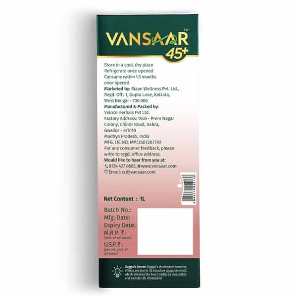 Vansaar 45+ Cholesterol Balance Juice |Reduces Bad Cholesterol & Improves Good Cholesterol (Hdl) -1L