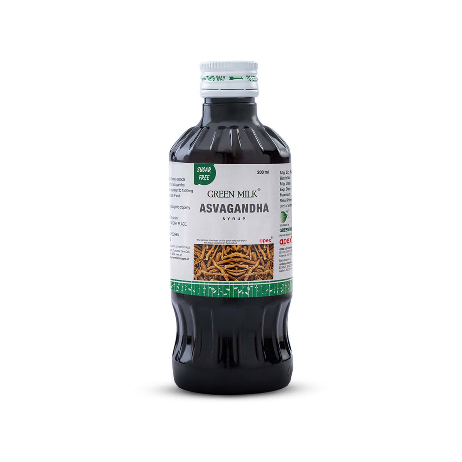 Green Milk Asvagandha Syrup | Ayurvedic Ashwagandha Tonic For Stress | Energy & Vitality | 200 Ml