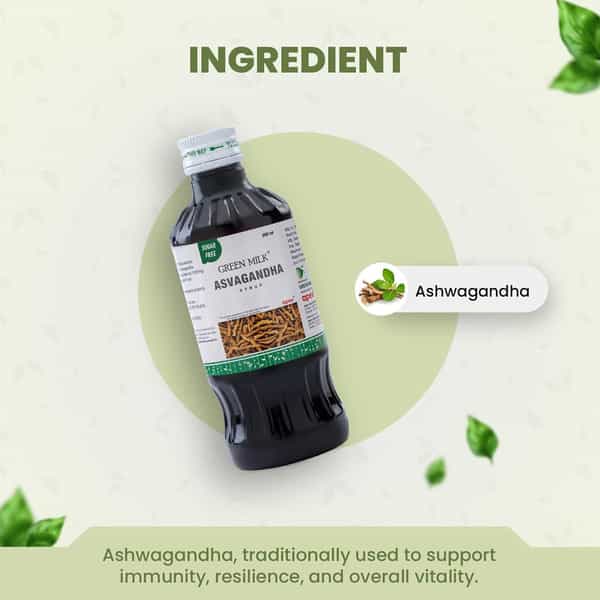 Green Milk Asvagandha Syrup | Ayurvedic Ashwagandha Tonic For Stress | Energy & Vitality | 200 Ml