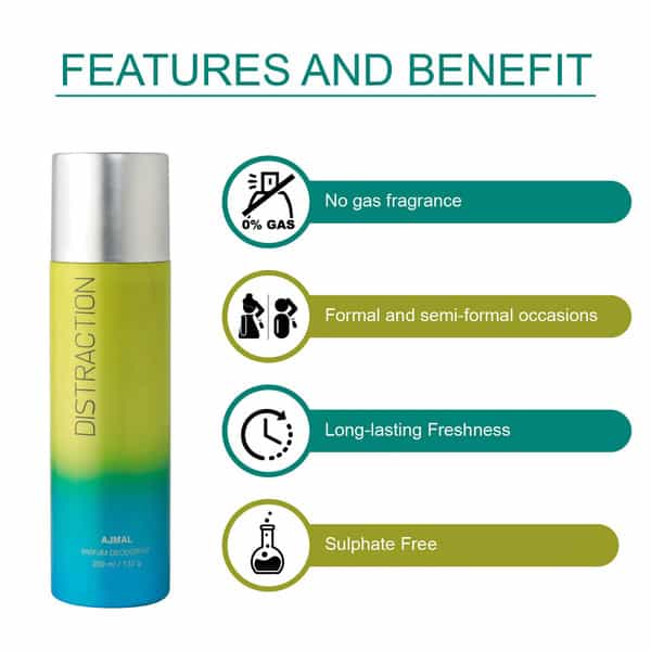 Ajmal 1 Distraction For Unisex 1 Raindrops For Women & 1 Carbon For Men Deo Combo Pack 3 - 600Ml