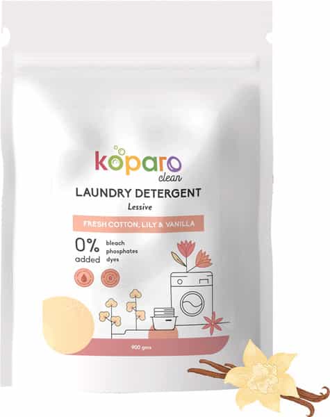 Koparo Laundry Detergent Powder Natural Non Toxic Tough On Stains Fresh Cotton Lily & Vanilla 900Gm