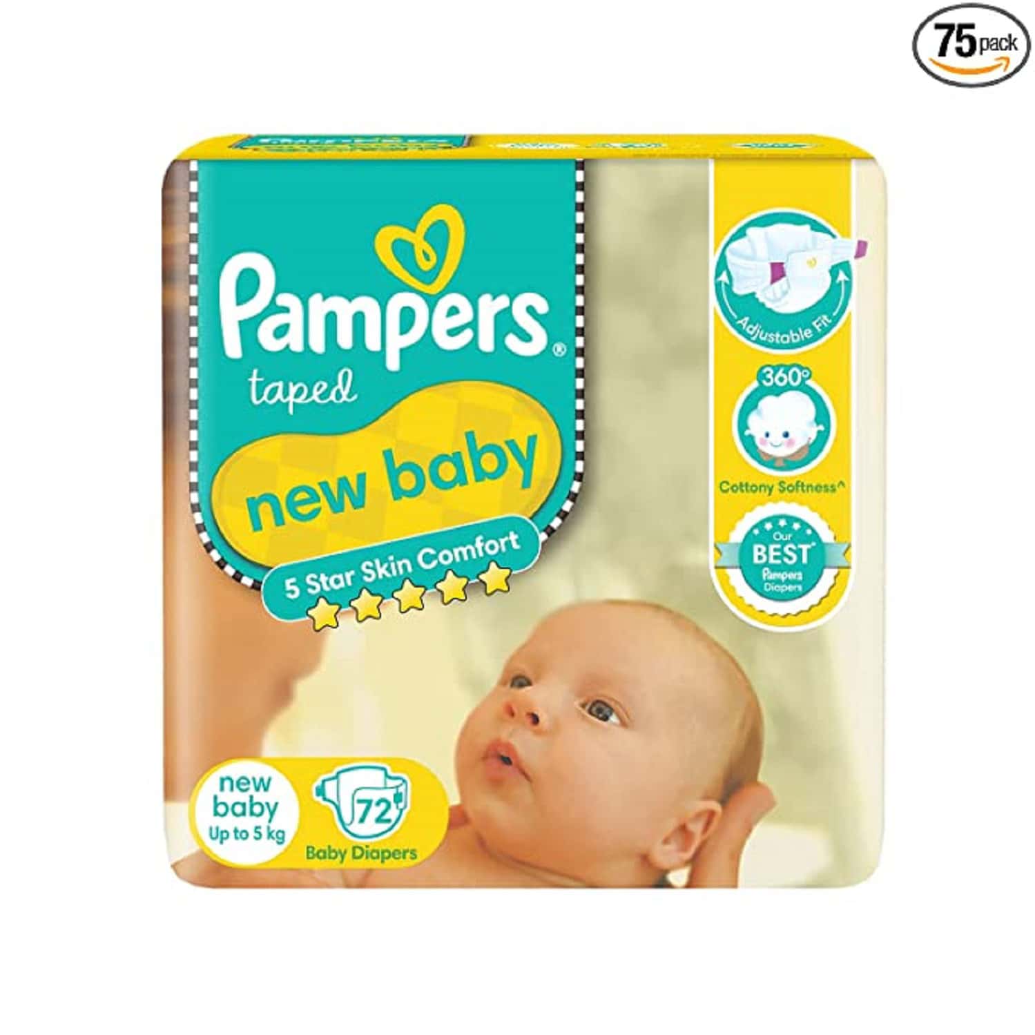 Pampers New Baby Premium Taped Upto 5kg Diapers 72 No's