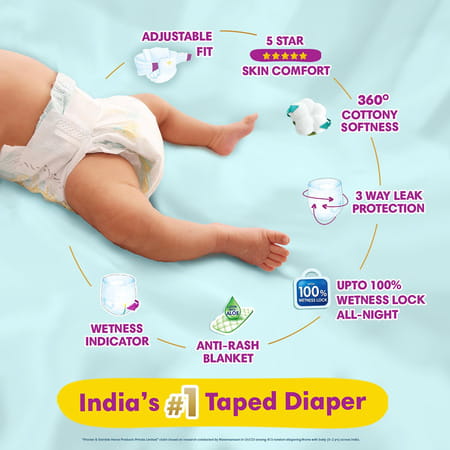 Pampers New Baby Premium Taped Upto 5kg Diapers 72 No'S