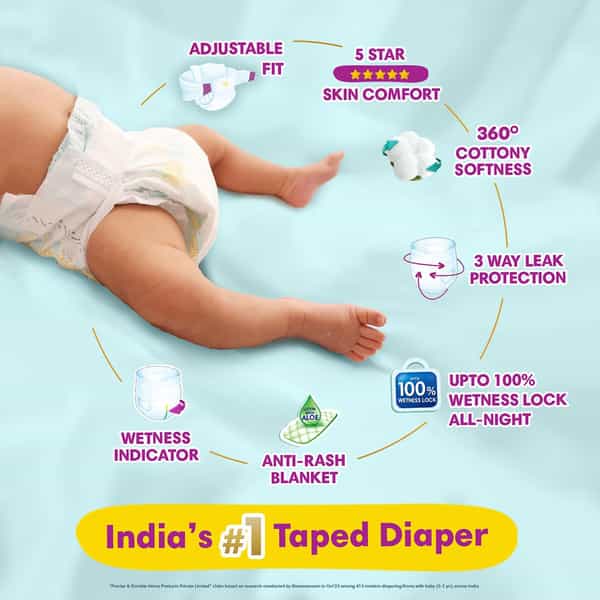 Pampers New Baby Premium Taped Upto 5Kg Diapers 72 No's