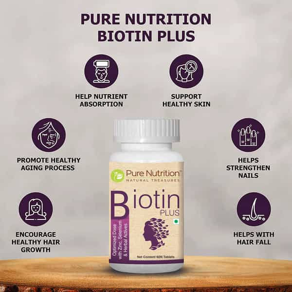 Pure Nutrition Biotin Plus With Moringa Extracts|Strength And Growth For Hair Skin & Nails- 60Tabs