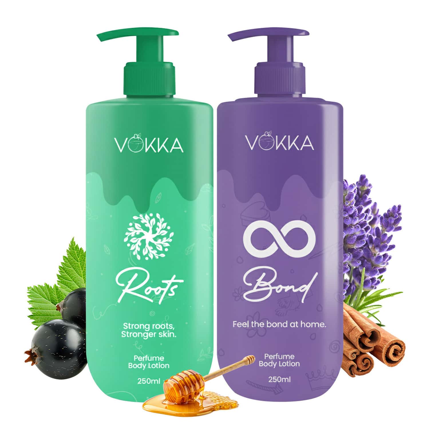 Vokka Roots & Bonds Perfume Body Lotion Combo 250ml X 2 | Citrus Honey Vanilla Musk Fragrance