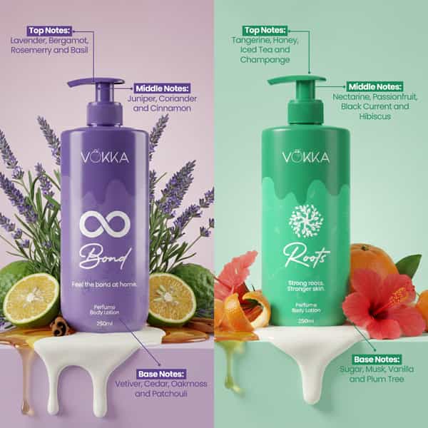 Vokka Roots & Bonds Perfume Body Lotion Combo 250Ml X 2 | Citrus Honey Vanilla Musk Fragrance