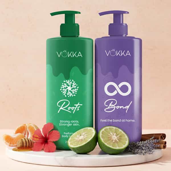 Vokka Roots & Bonds Perfume Body Lotion Combo 250Ml X 2 | Citrus Honey Vanilla Musk Fragrance