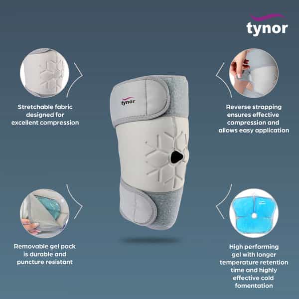 Tynor Cool Pack Knee Wrap Grey Universal Size 1 Unit