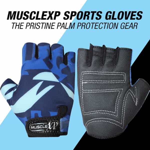 Musclexp Stout Blue Unisex Fitness Sports Gym Gloves Absorbing (Blue & Black) 1 Pair