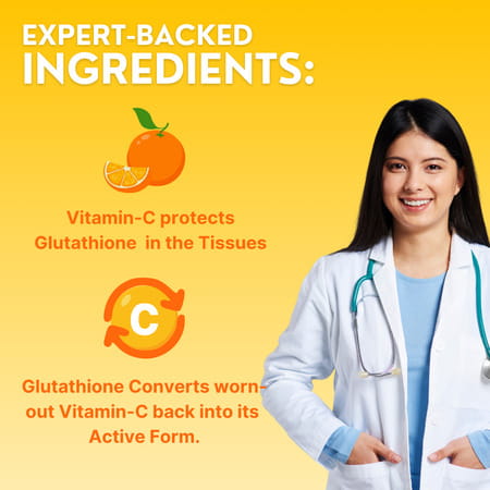 Nutrabud Glutathione 500mg + Vitamin C | Skin Glow Support | Orange Flavor | 20 Effervescent Tablets