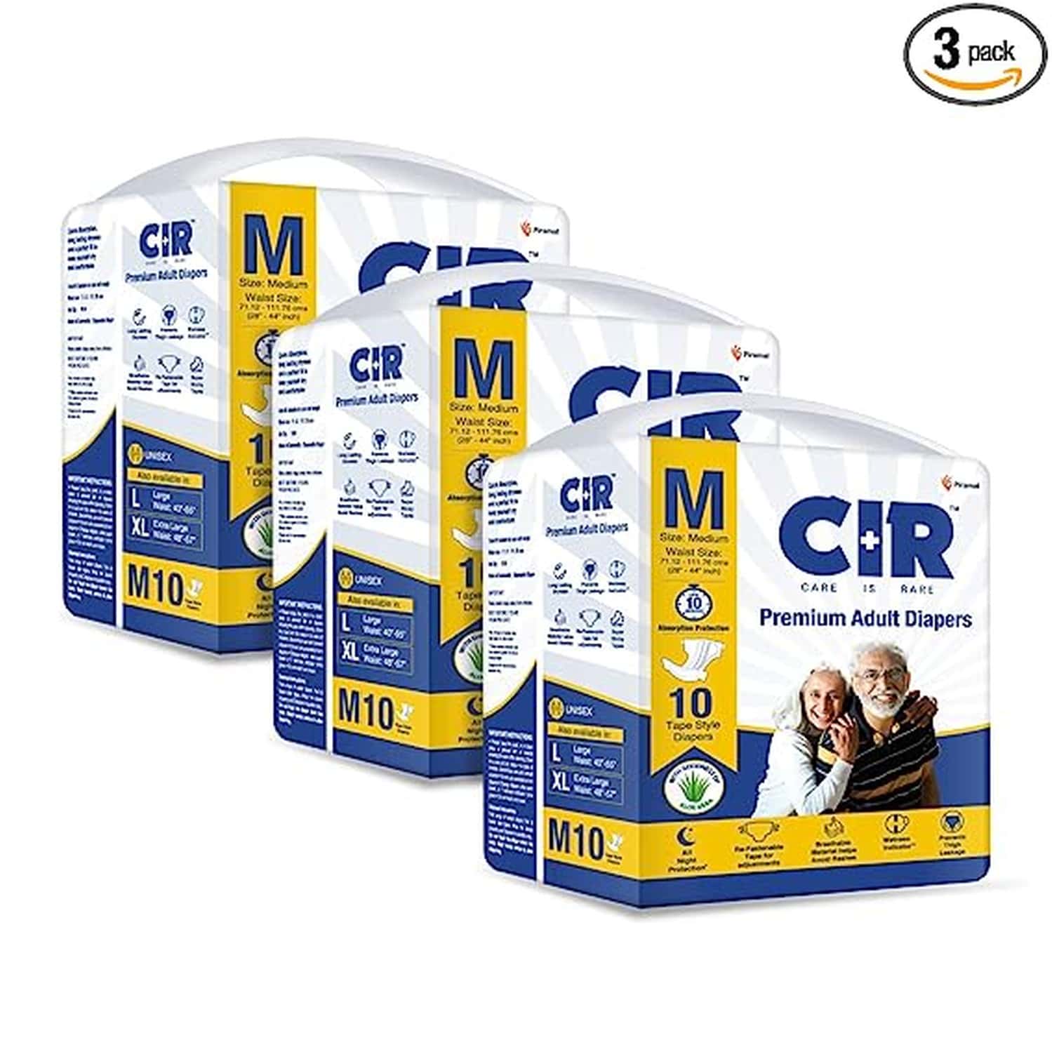 Cir Premium Adult Tape Diapers- Medium (Waist 28-44 Inches)- 10 Units X Pack Of 3