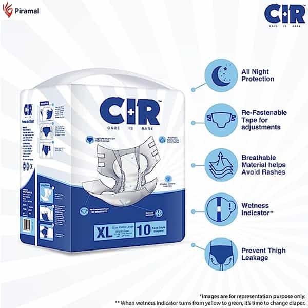 Cir Premium Adult Tape Diapers- Medium (Waist 28-44 Inches)- 10 Units X Pack Of 3