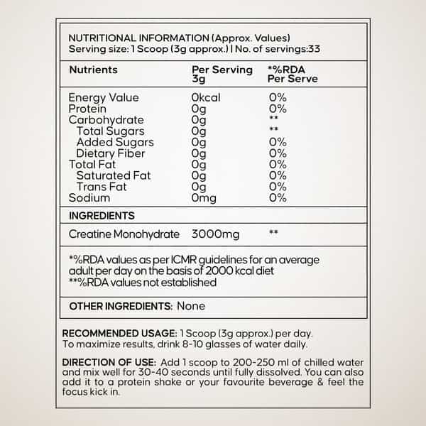 Wellbeing Nutrition 100% Pure Micronised Creatine Powder Monohydrate Unflavoured |100G | 33 Servings