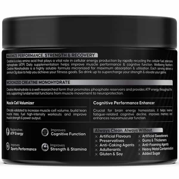 Wellbeing Nutrition 100% Pure Micronised Creatine Powder Monohydrate Unflavoured |100G | 33 Servings