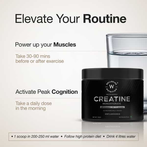 Wellbeing Nutrition 100% Pure Micronised Creatine Powder Monohydrate Unflavoured |100G | 33 Servings