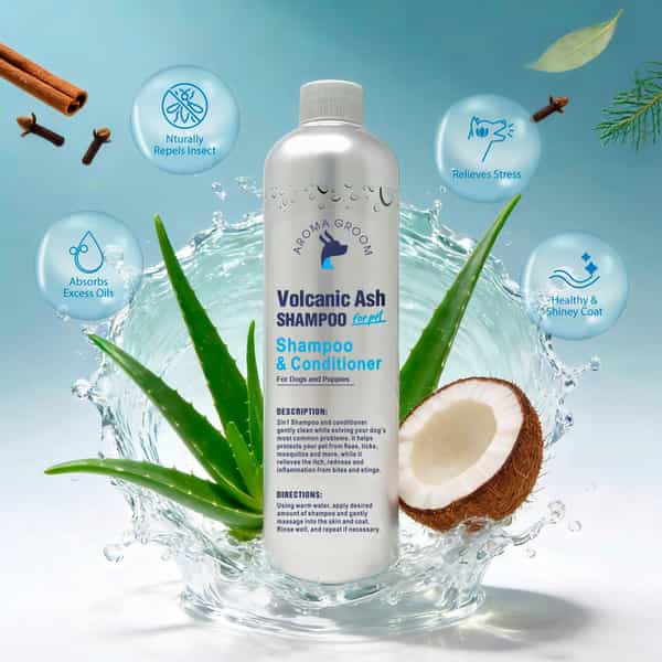 Aroma Groom Volcanic Ash 2 In 1 Pet Shampoo & Conditioner 500 Ml