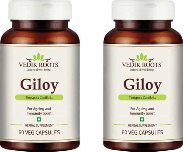 Vedikroots Giloy 60 Capsules 450 Mg 100% Organic | Tinospora Cordifolia | For Digestion(Pack Of 2)