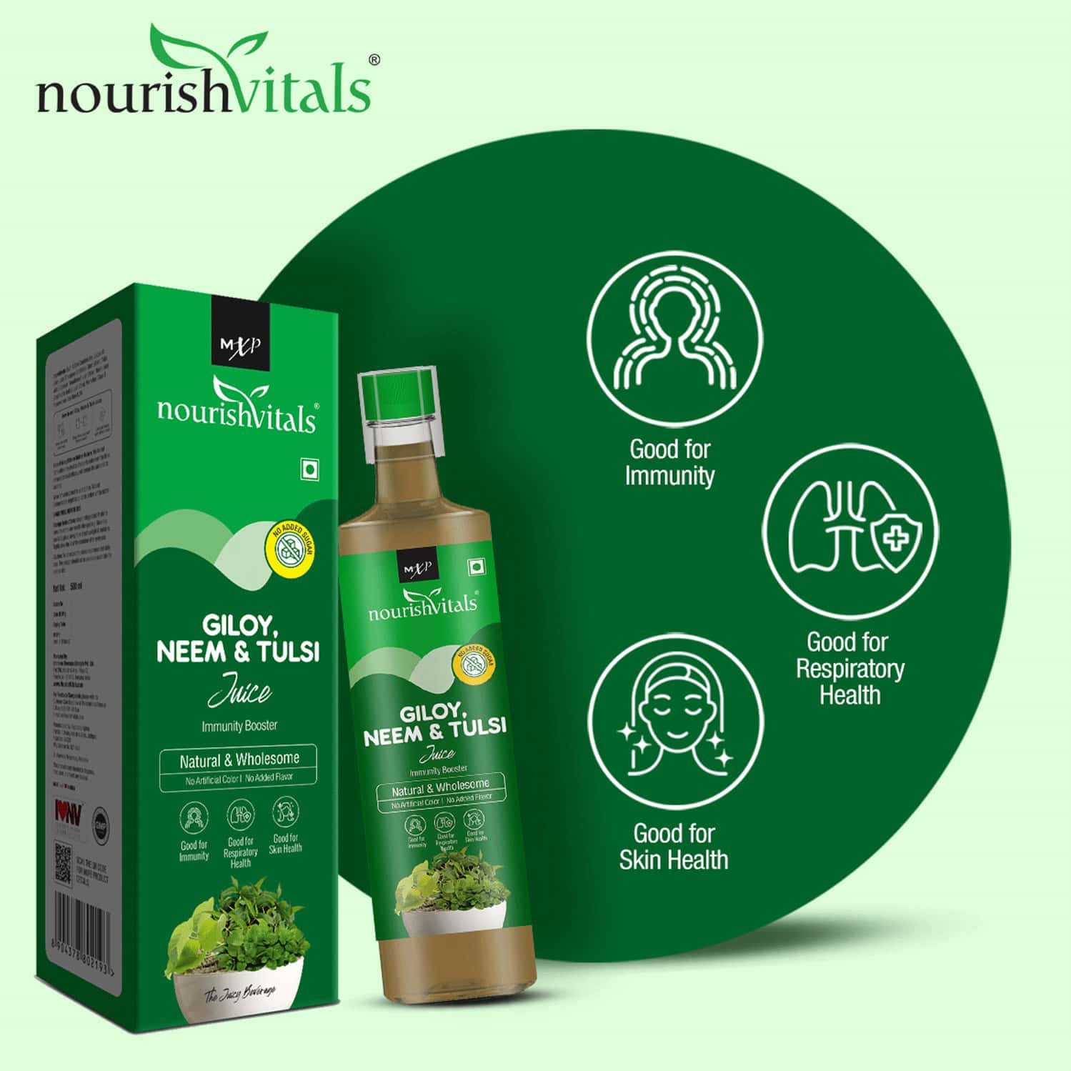 Buy NOURISHVITALS GILOY NEEM & TULSI JUICE IMMUNITY BOOSTER SKIN