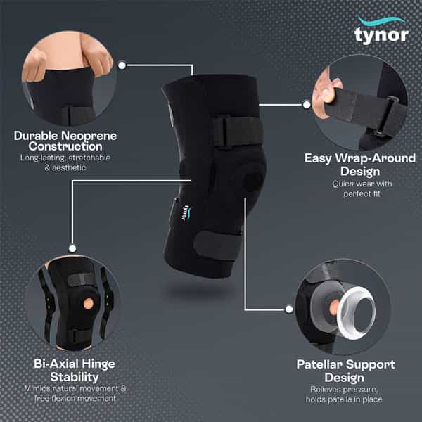 Tynor Knee Wrap Hinged (Neo) Black Large 1 Unit