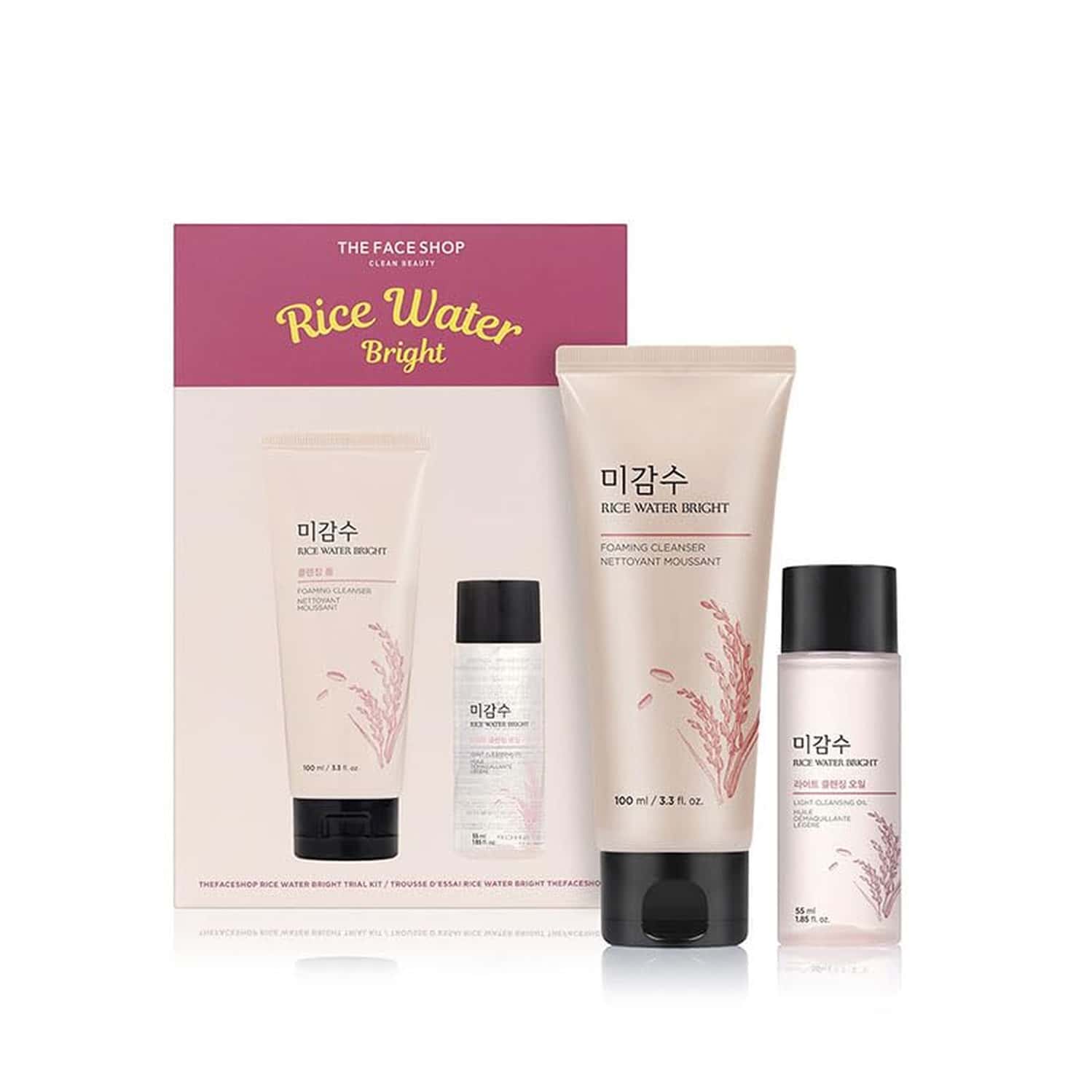 The Face Shop Rice Water Bright Double Cleansing Kit With Face Wash & Cleansing Oil - 100ml+55ml