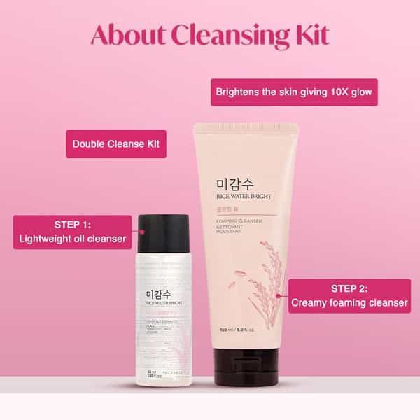 The Face Shop Rice Water Bright Double Cleansing Kit With Face Wash & Cleansing Oil - 100Ml+55Ml