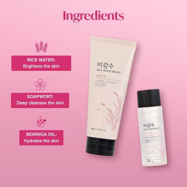 The Face Shop Rice Water Bright Double Cleansing Kit With Face Wash & Cleansing Oil - 100Ml+55Ml