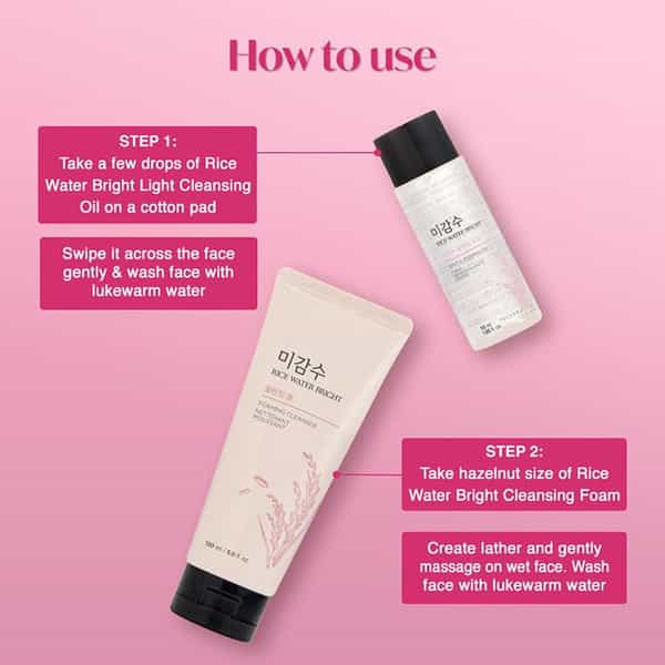 The Face Shop Rice Water Bright Double Cleansing Kit With Face Wash & Cleansing Oil - 100Ml+55Ml
