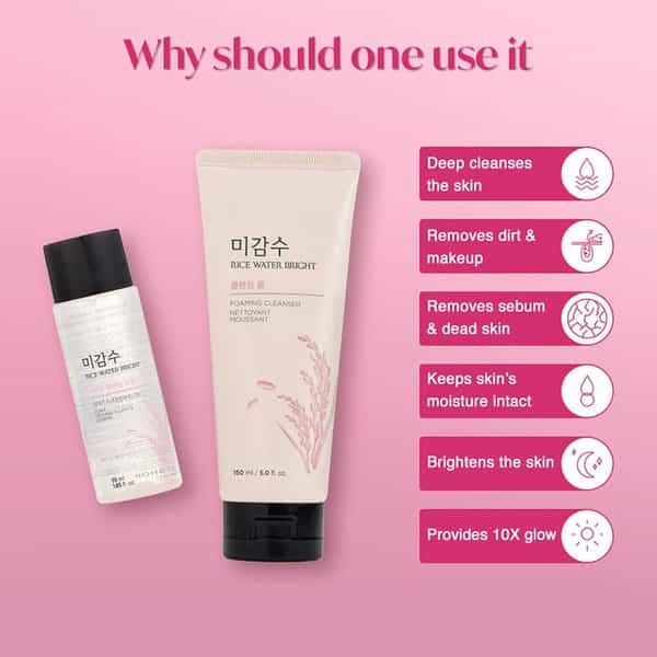The Face Shop Rice Water Bright Double Cleansing Kit With Face Wash & Cleansing Oil - 100Ml+55Ml