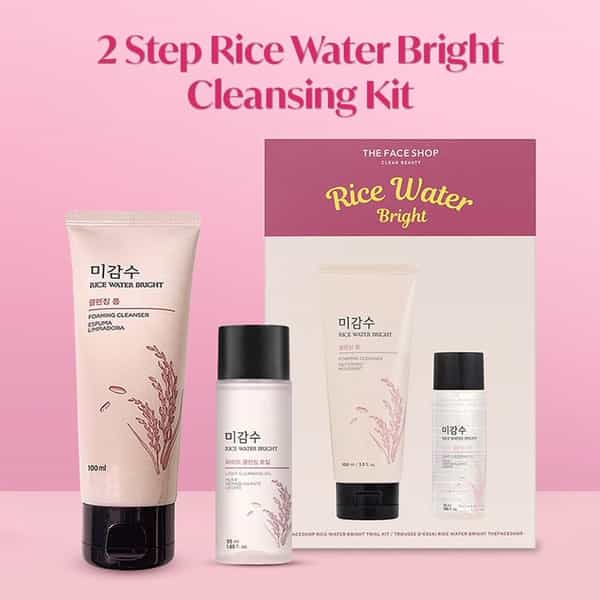 The Face Shop Rice Water Bright Double Cleansing Kit With Face Wash & Cleansing Oil - 100Ml+55Ml