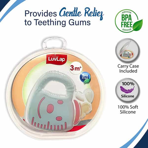 Luvlap Silicone Teether Milk Bottle (Light Blue) 3M+ Bpa Free
