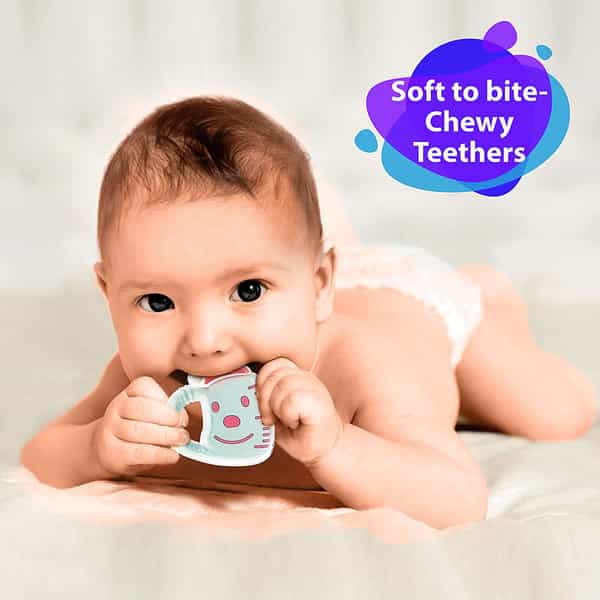 Luvlap Silicone Teether Milk Bottle (Light Blue) 3M+ Bpa Free