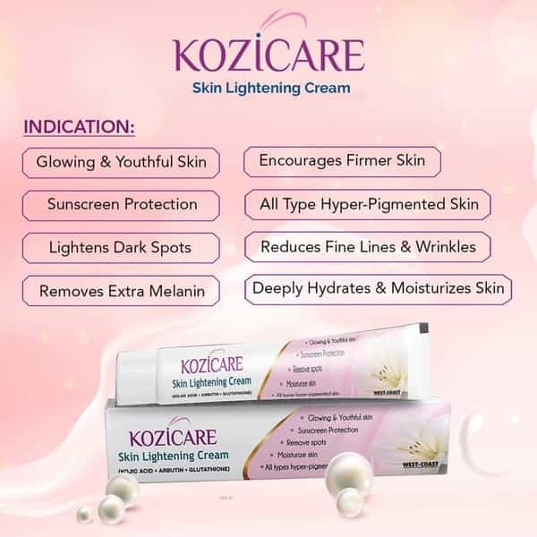 Kozicare Kojic Acid Arbutin Glutathione Skin Lightening Cream - 15 Gm (Pack Of 4)