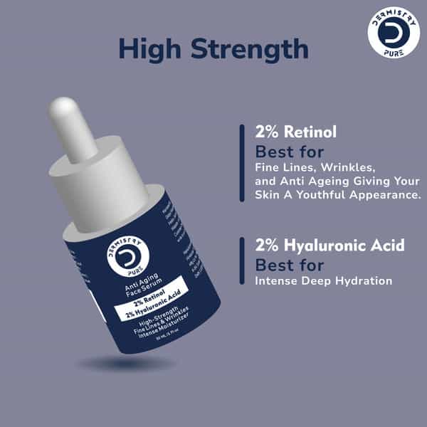 Dermistry 2% Retinol 2% Hyaluronic Acid Anti Ageing Moisturizer Fine Lines Wrinkles Face Serum 30Ml