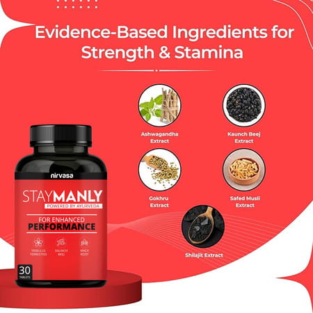 Nirvasa Staymanly Tablets For Men | Improves Vigour | For Performance Support - 30 Tablets