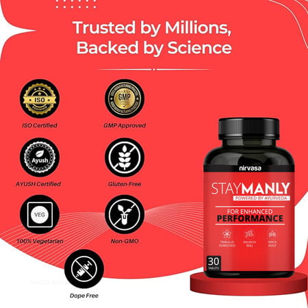 Nirvasa Staymanly Tablets For Men | Improves Vigour | For Performance Support - 30 Tablets
