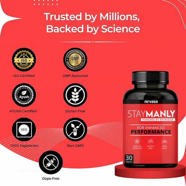 Nirvasa Staymanly Tablets For Men | Improves Vigour | For Performance Support - 30 Tablets