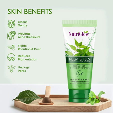 Nutriglow Neem & Tulsi Face Wash 3 In 1 For Pimple Care - 65 Ml