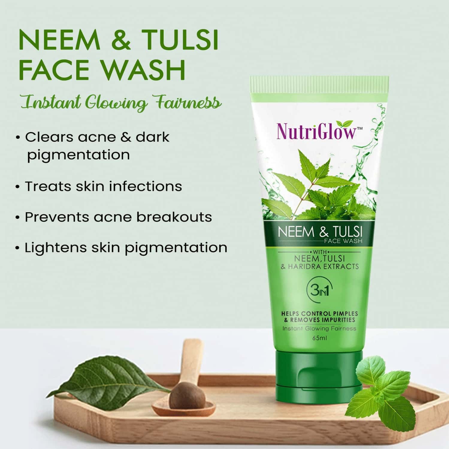 Buy NUTRIGLOW NEEM & TULSI FACE WASH 3 IN 1 FOR PIMPLE CARE 65 ML
