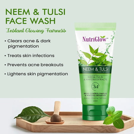 Nutriglow Neem & Tulsi Face Wash 3 In 1 For Pimple Care - 65 Ml