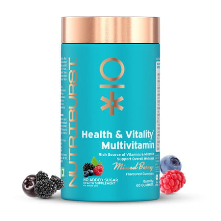 Nutriburst Health & Vitality Gummies With Multivitamins & Biotin (60 Gummies)(Mixed Berry Flavor)